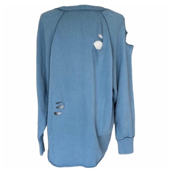 Aerie Blue Distressed Cut Up Oversized Crew Neck Sweatshirt - Picture 4 of 6